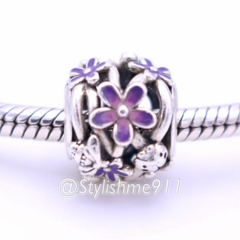 Authentic PANDORA Openwork Purple Daisy Flower Charm